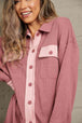  Contrast Waffle-Knit Shirt Jacket Bazaarbey