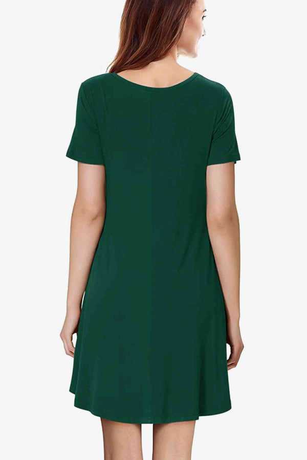 Short Sleeve V-Neck Knee-Length Dress -BazaarBey - www.shopbazaarbey.com