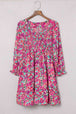Floral Smocked V-Neck Flounce Sleeve Dress -BazaarBey - www.shopbazaarbey.com