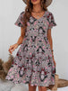 Printed V-Neck Tiered Dress -BazaarBey - www.shopbazaarbey.com