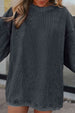 Ribbed Round Neck Drop Shoulder Sweatshirt Bazaarbey