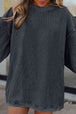 Ribbed Round Neck Drop Shoulder Sweatshirt Bazaarbey