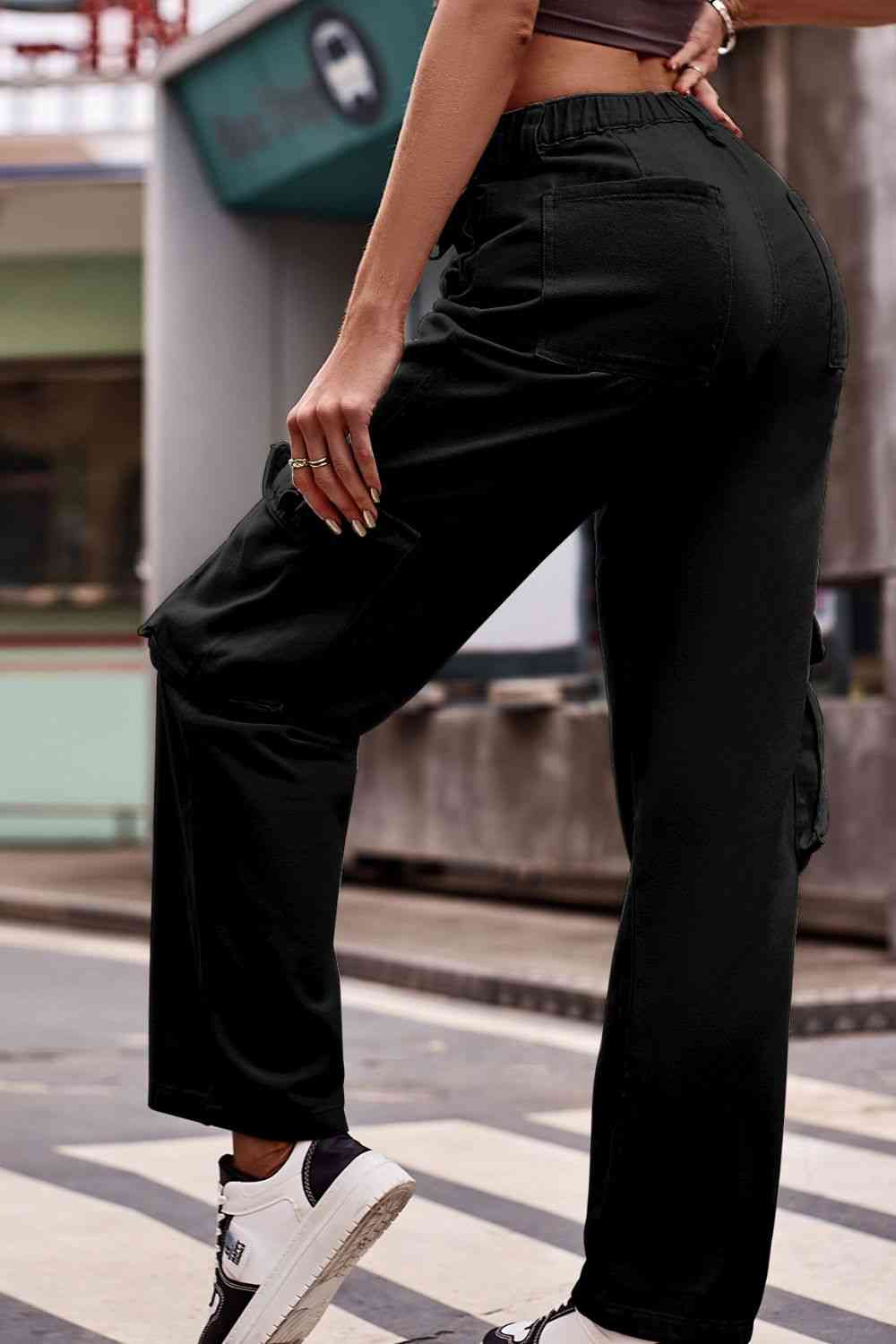 Buttoned Knee Pockets Loose Fit Jeans Bazaarbey