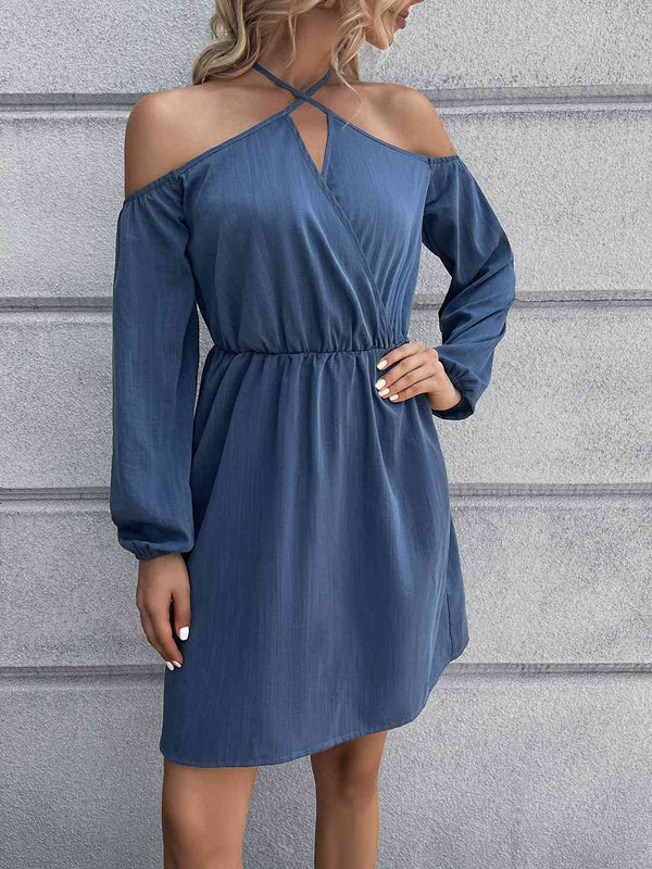 Cold-Shoulder  Mini Dress -BazaarBey - www.shopbazaarbey.com