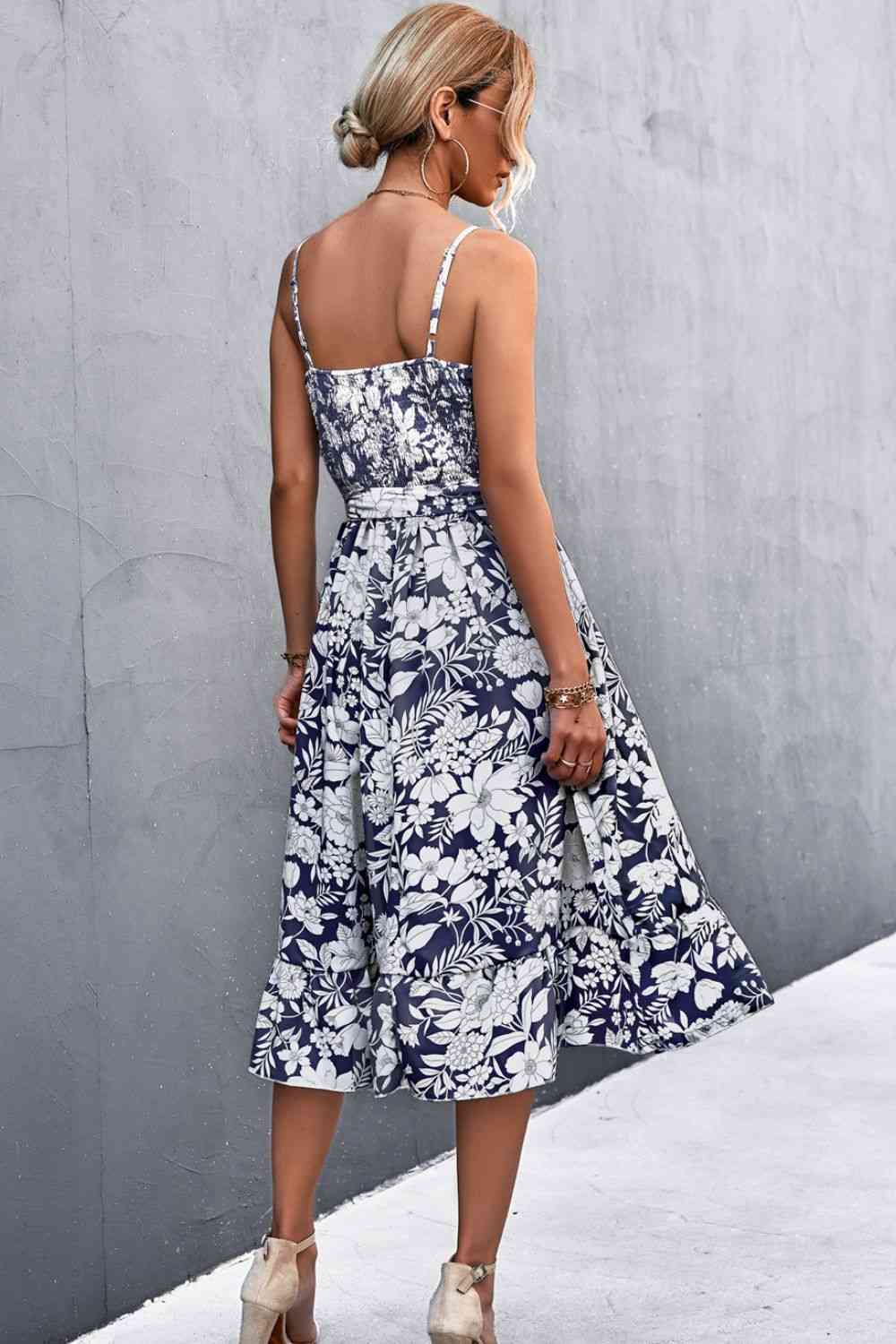 Floral Frill Trim Scoop Neck Spaghetti Strap Dress -BazaarBey - www.shopbazaarbey.com