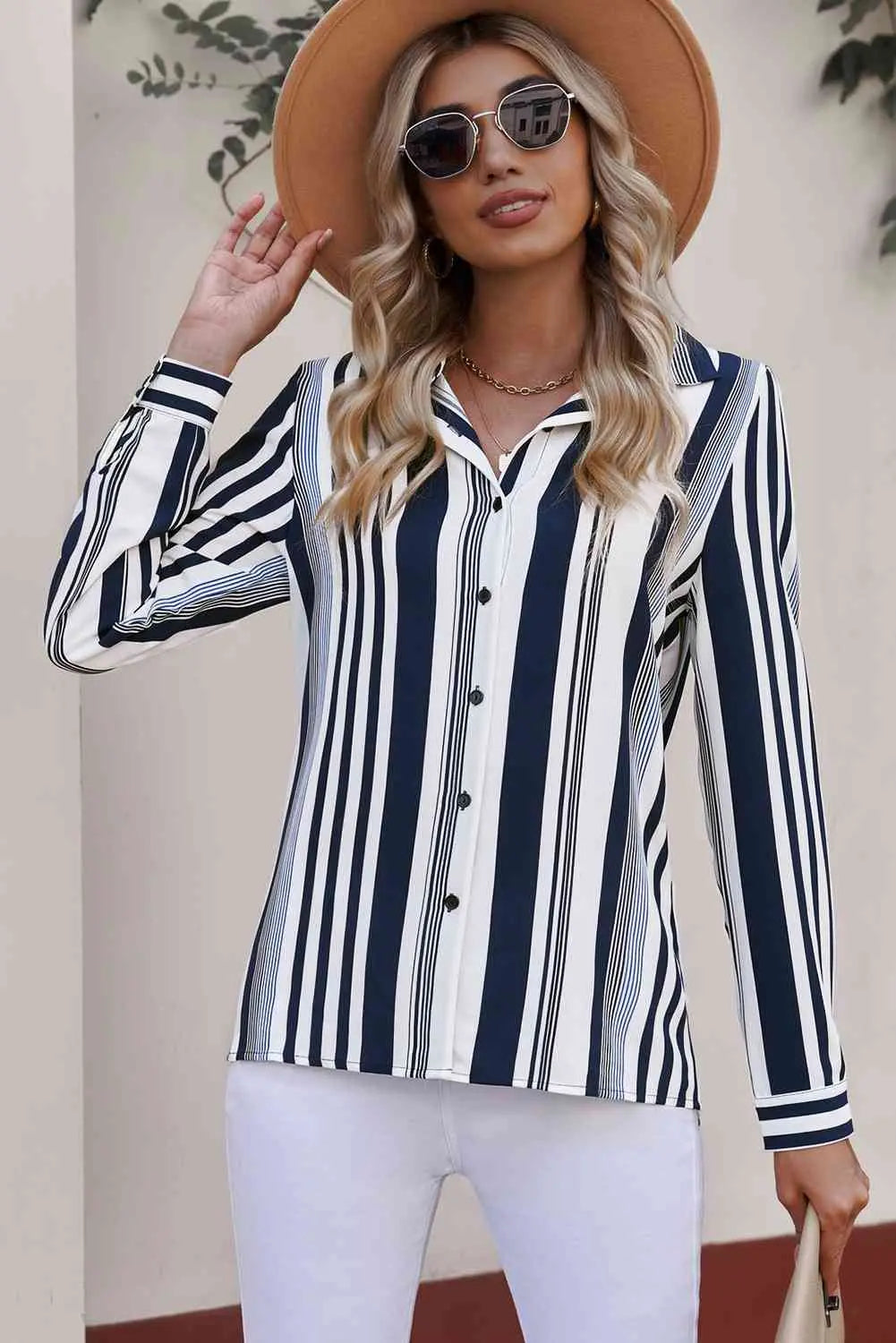 Striped Button-Down Long Sleeve Shirt Bazaarbey