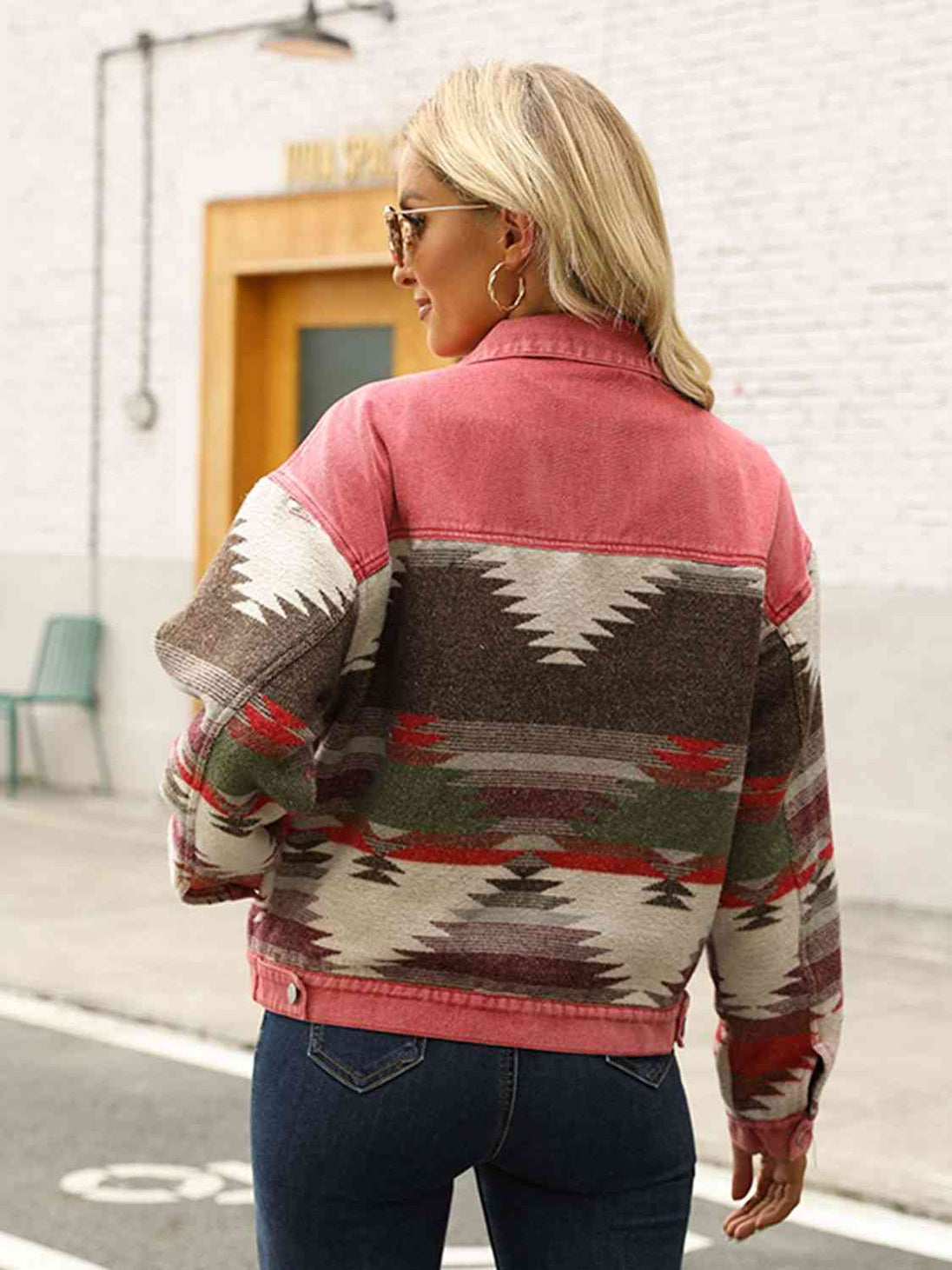 Printed Dropped Shoulder Long Sleeve Denim Jacket Bazaarbey