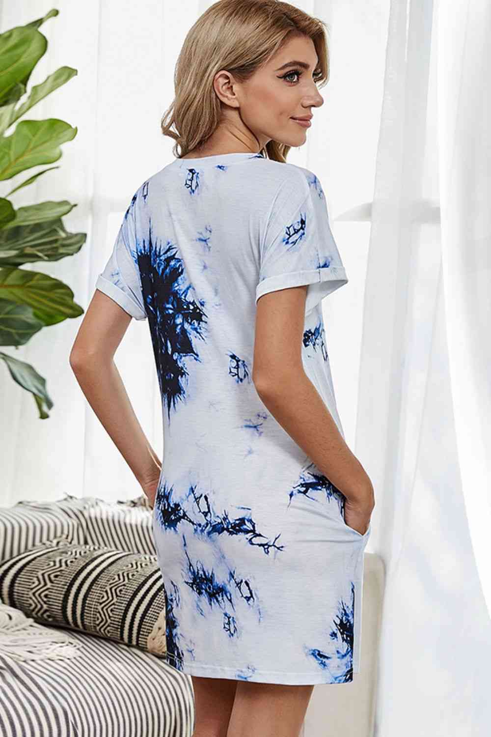 Tie-Dye Round Neck Tee Dress with Pockets -BazaarBey - www.shopbazaarbey.com