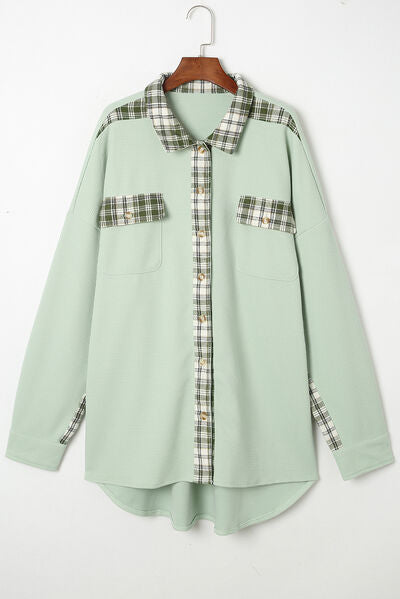 Plaid Button Down Collared Jacket Trendsi
