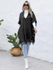 Fringe Trim Buttoned Hooded Poncho Bazaarbey