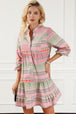 Tiered Notched Balloon Sleeve Buttoned Dress -BazaarBey - www.shopbazaarbey.com