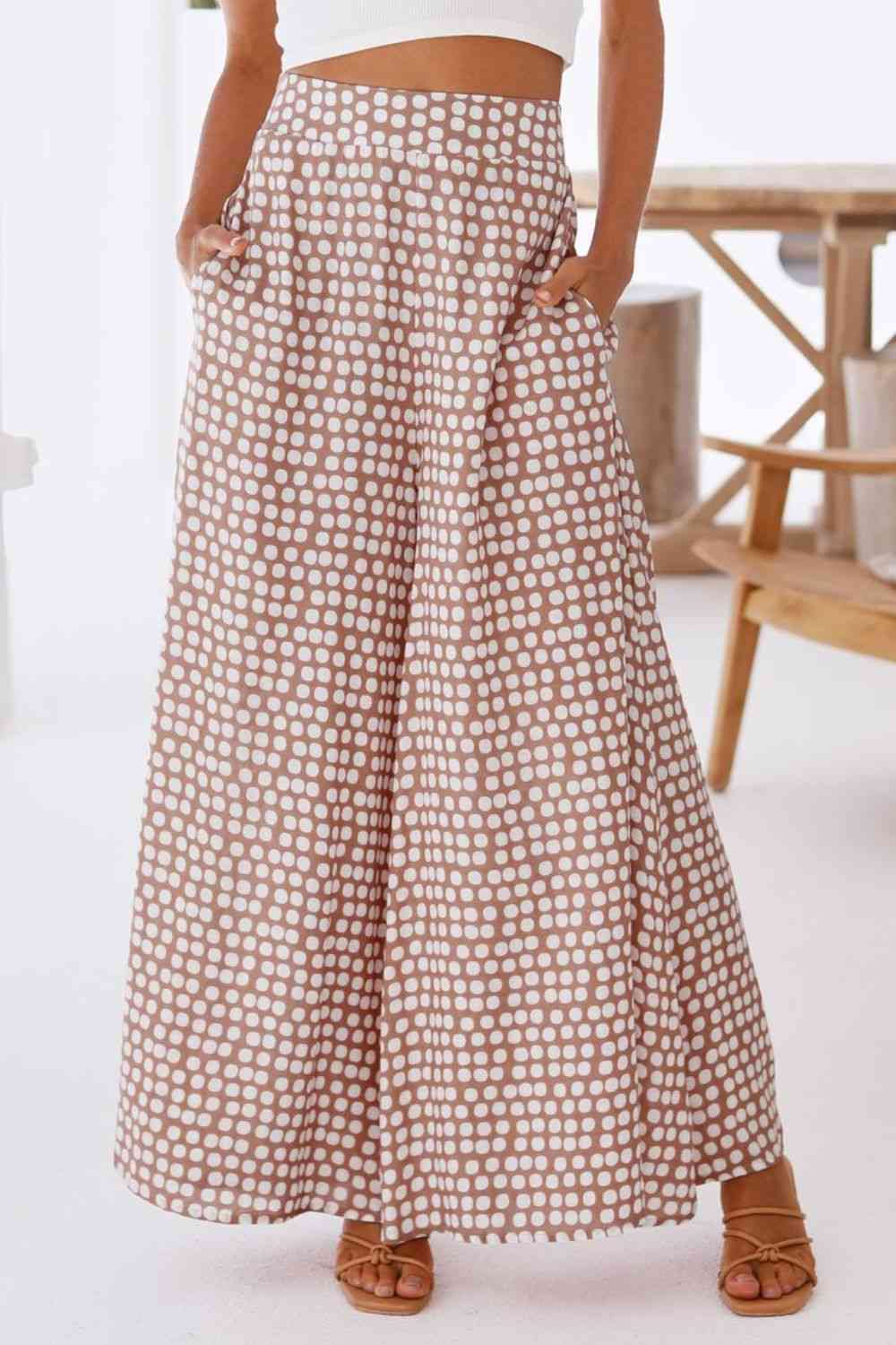  Polka Dot High Waist Wide Leg Pants with Pockets Bazaarbey