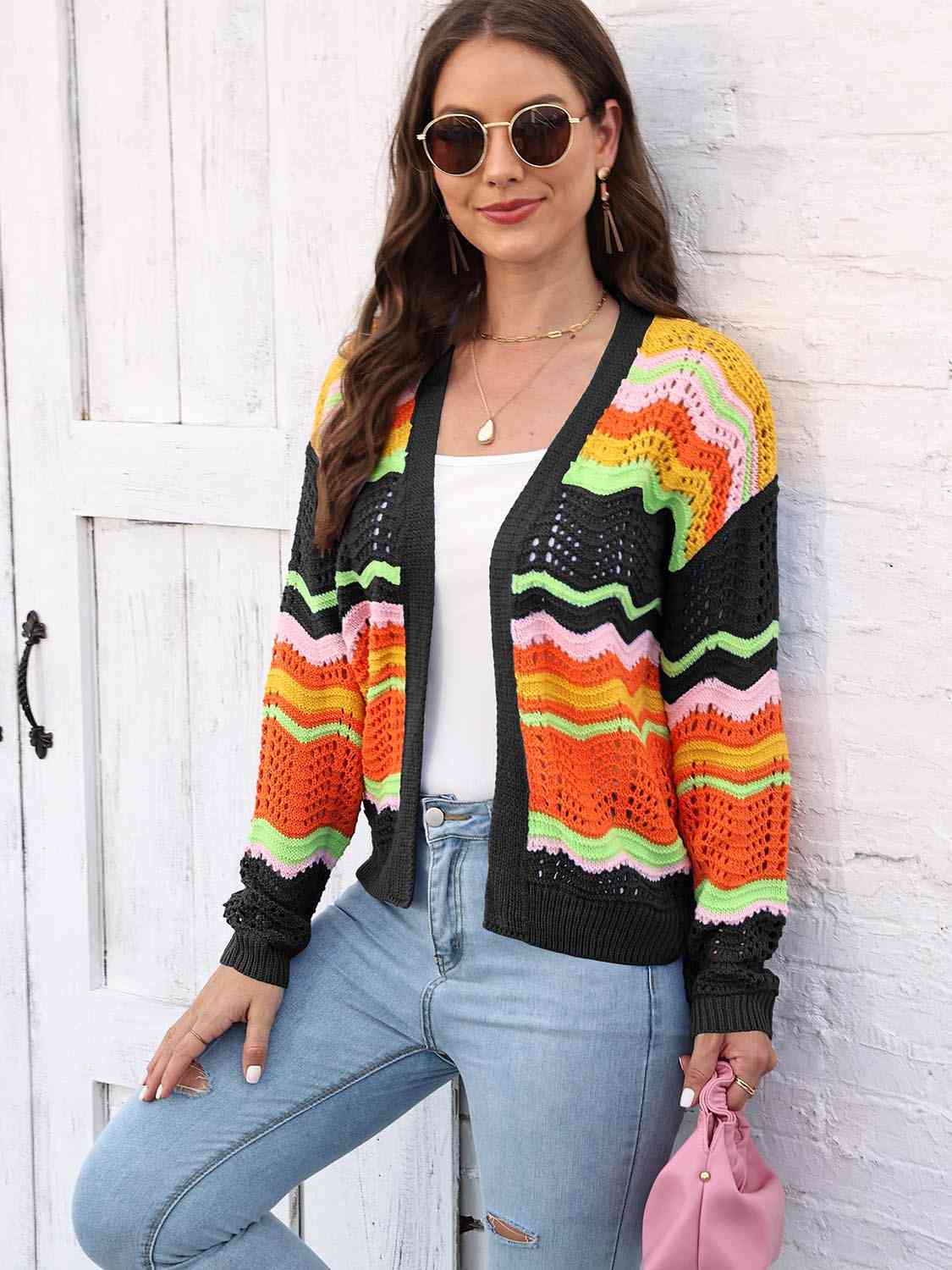 Open Front Openwork Cardigan Trendsi