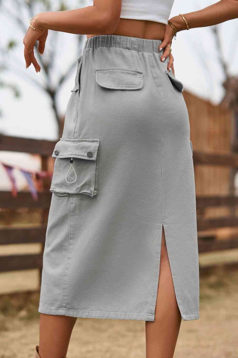 Drawstring Waist Slit Denim Skirt Bazaarbey