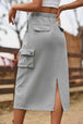 Drawstring Waist Slit Denim Skirt Bazaarbey
