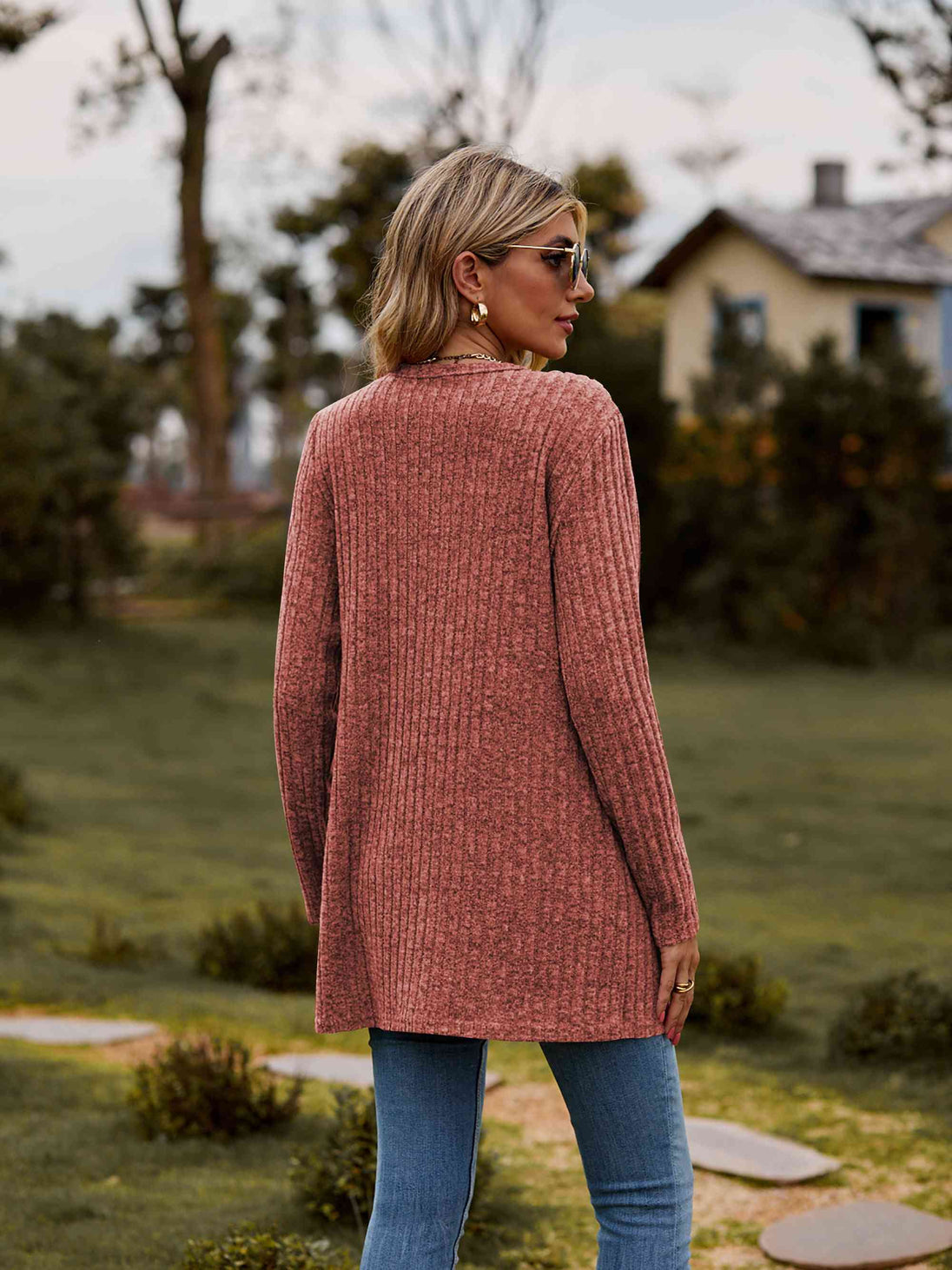 Ribbed Button-Up Cardigan with Pockets Trendsi