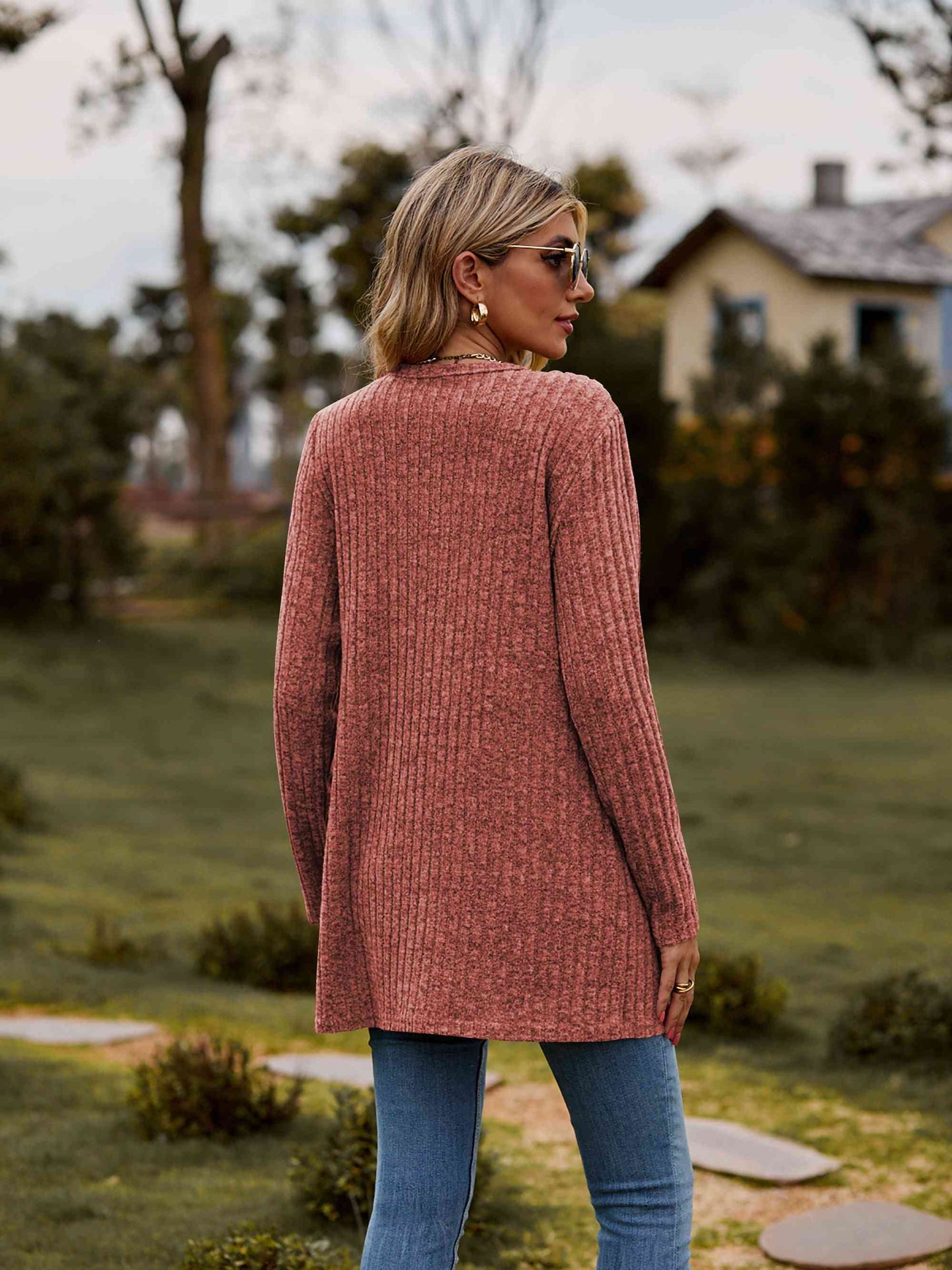 Ribbed Button-Up Cardigan with Pockets Trendsi