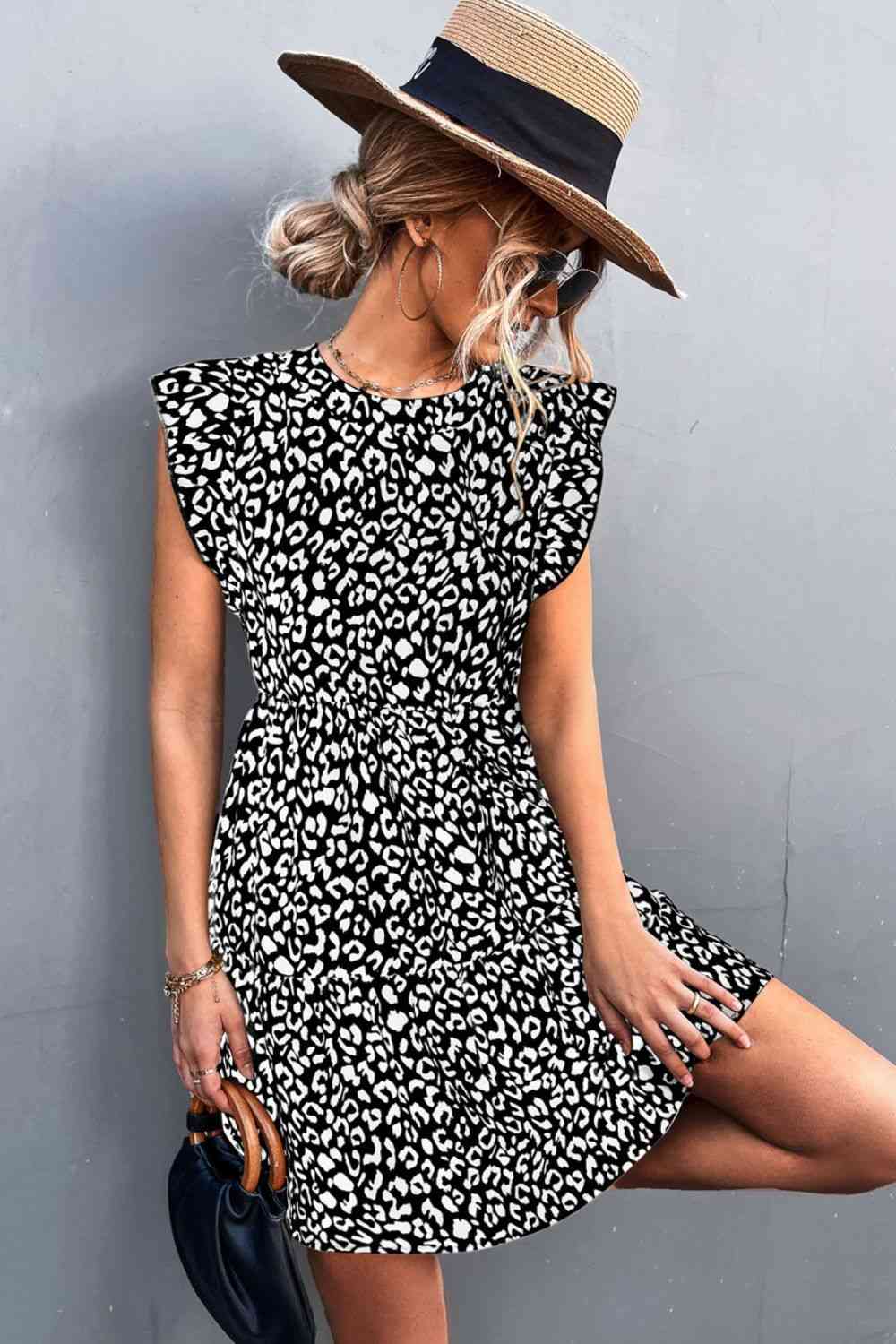 Leopard Round Neck Mini Dress -BazaarBey - www.shopbazaarbey.com