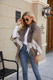 Striped Fringe Detail Long Sleeve Poncho Bazaarbey