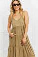 Zenana Full Size Spaghetti Strap Tiered Dress with Pockets in Khaki -BazaarBey - www.shopbazaarbey.com