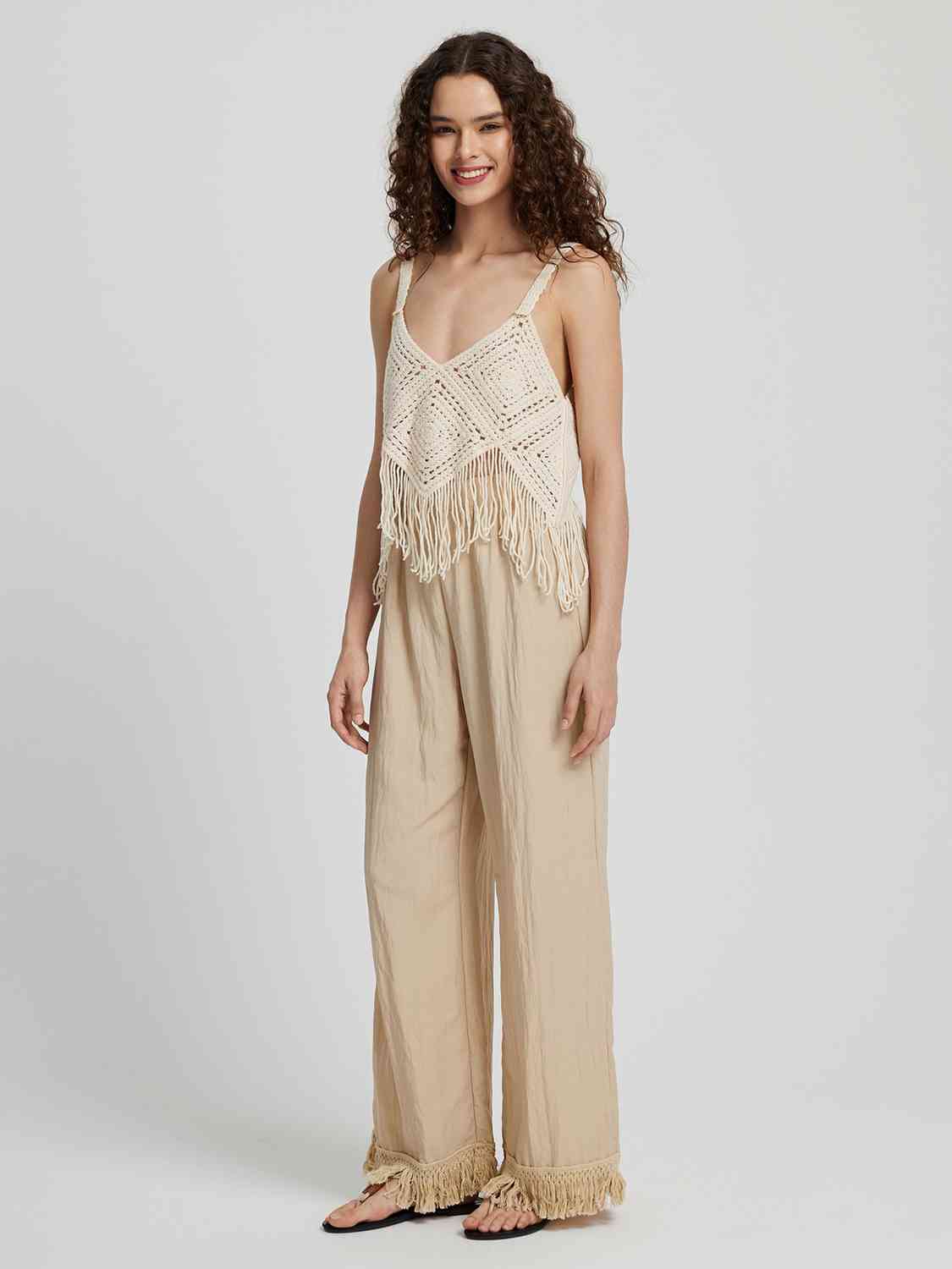 Fringe Hem Wide Leg Long Pants Bazaarbey