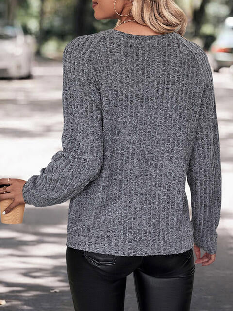 Round Neck Long Sleeve Knit Top Bazaarbey