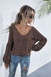 V-Neck Long Sleeve Dropped Shoulder Knit Top Bazaarbey