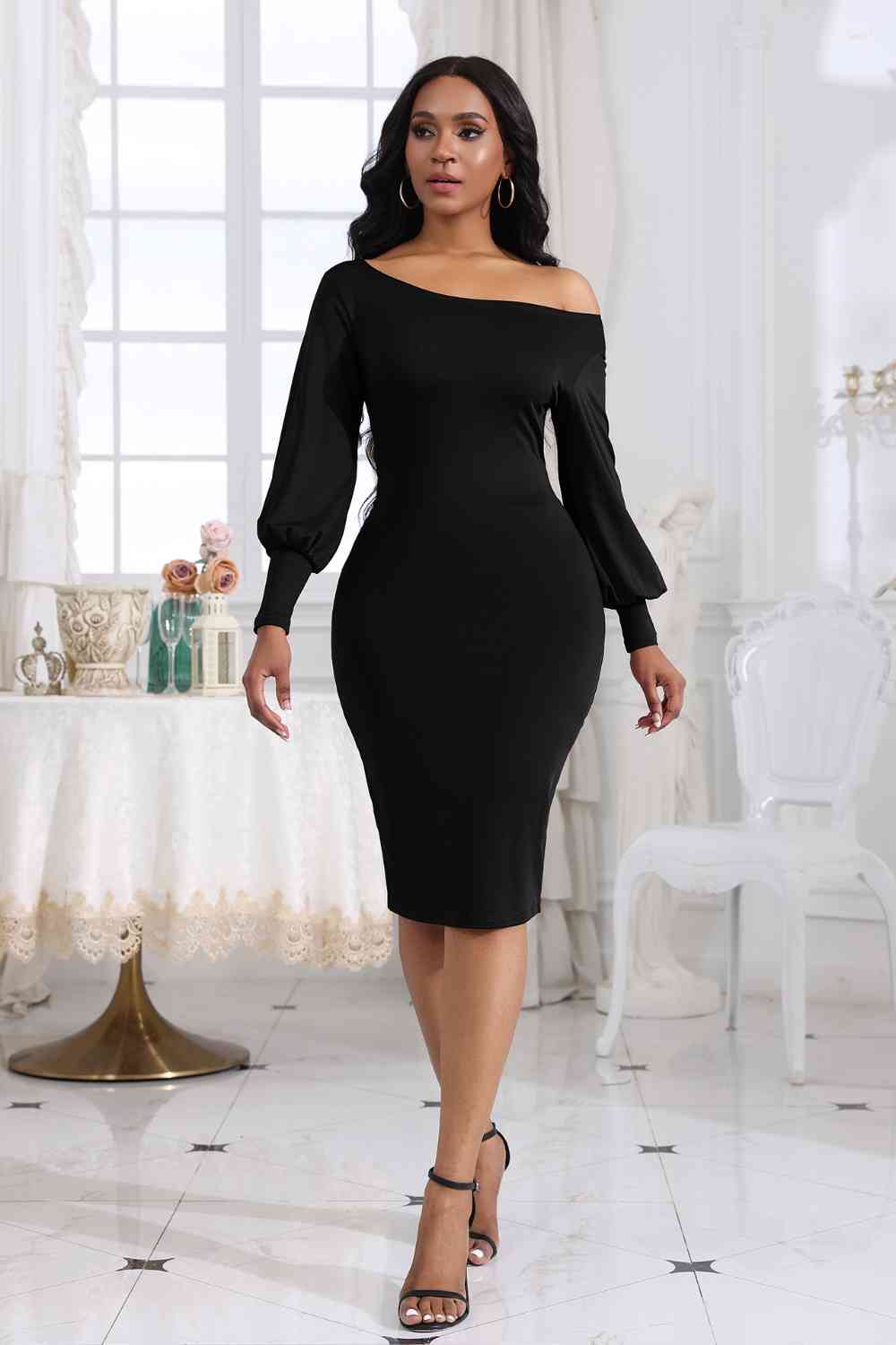 Boat Neck Lantern Sleeve Dress -BazaarBey - www.shopbazaarbey.com
