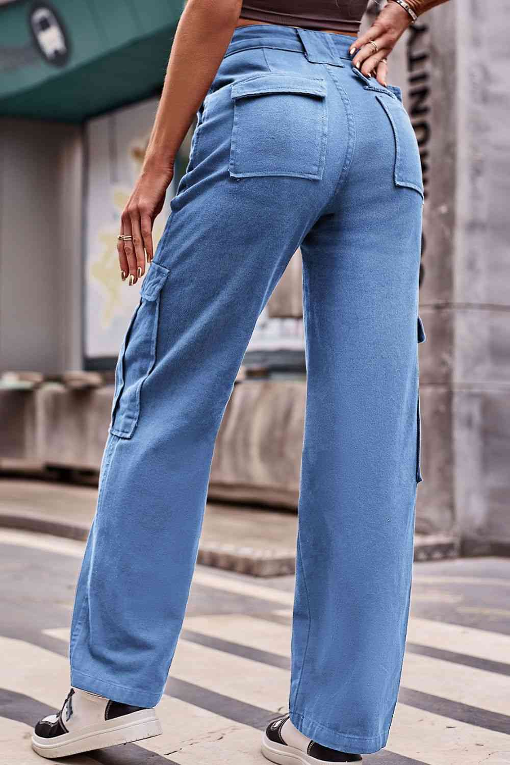 Buttoned High Waist Loose Fit Jeans Trendsi