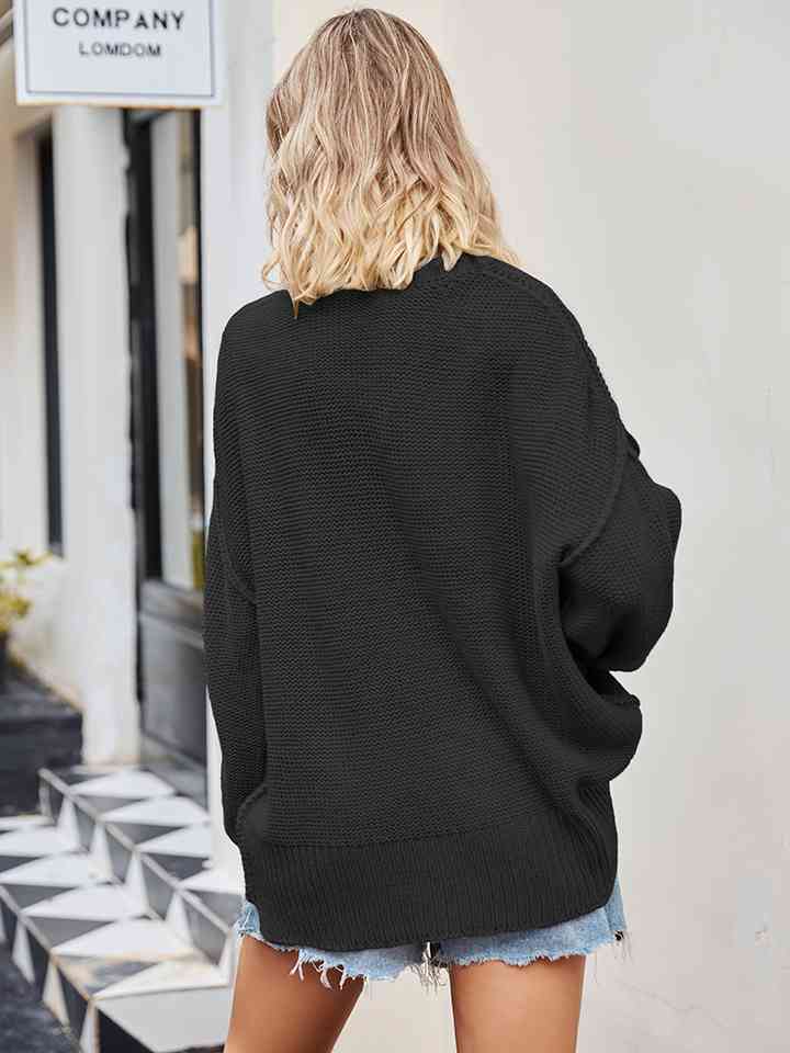 V-Neck Ribbed Dropped Shoulder Knit Top Trendsi