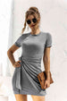 Round Neck Cuffed Sleeve Side Tie Dress -BazaarBey - www.shopbazaarbey.com