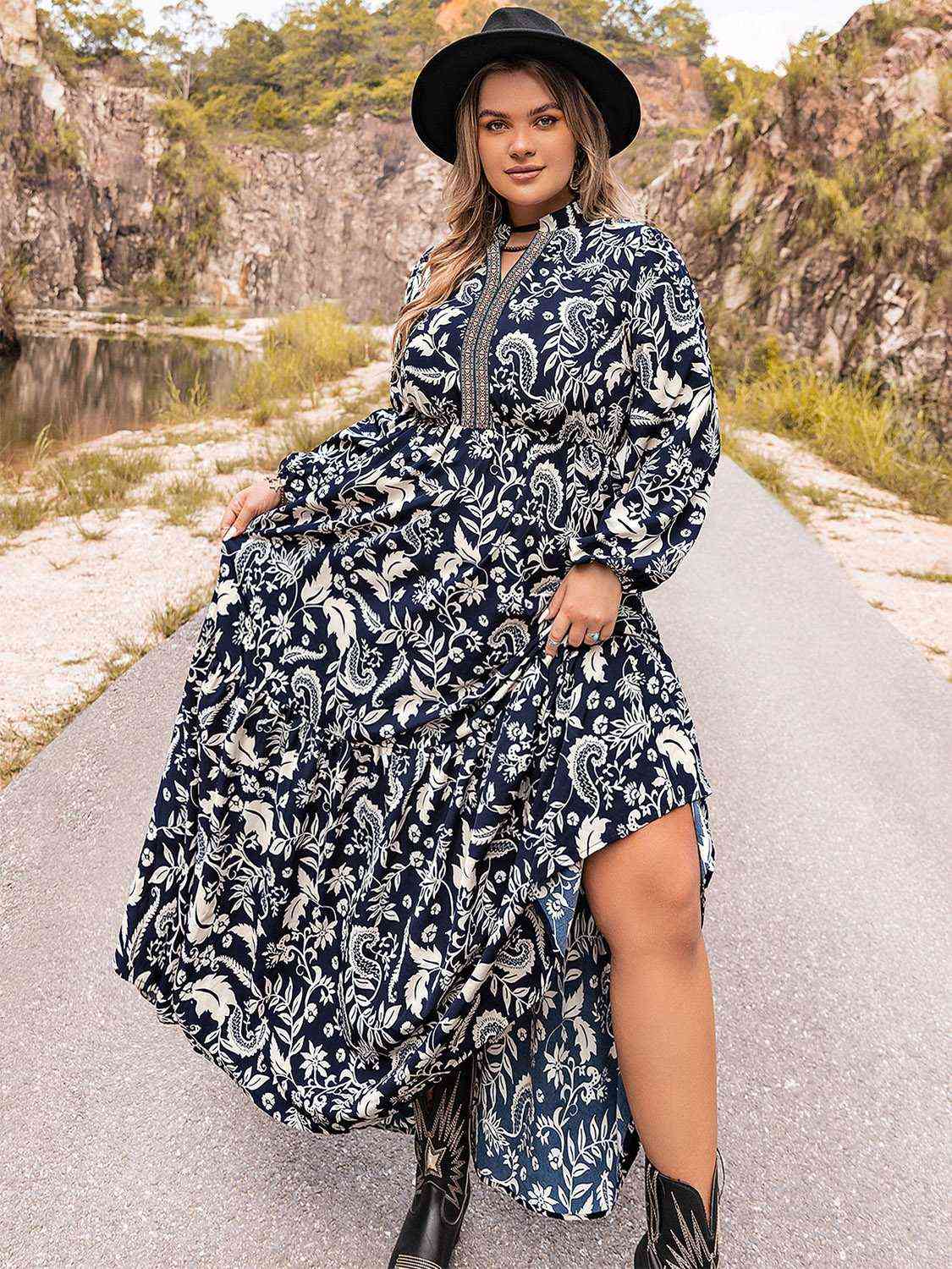 Plus Size Long Sleeve Maxi Dress -BazaarBey - www.shopbazaarbey.com