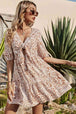 Printed Tie Front Plunge Dress -BazaarBey - www.shopbazaarbey.com