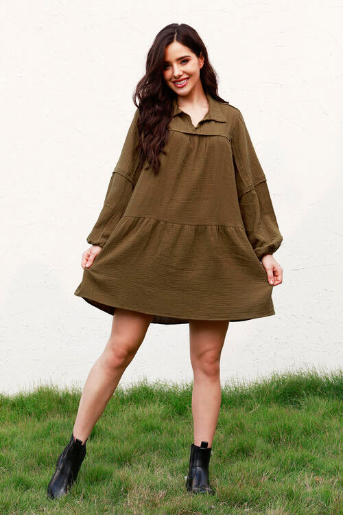Ruffle Hem Balloon Sleeve Mini Dress -BazaarBey - www.shopbazaarbey.com