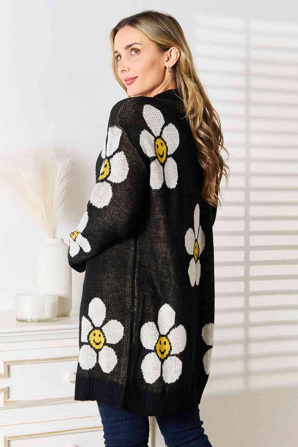  Floral Button Down Longline Cardigan Bazaarbey
