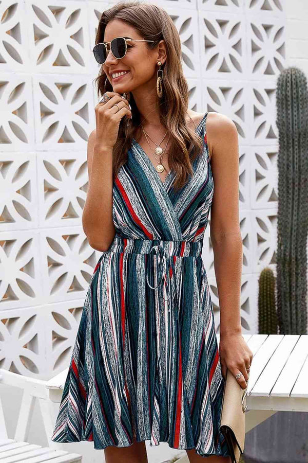 Striped  Neck Spaghetti Strap Dress -BazaarBey - www.shopbazaarbey.com