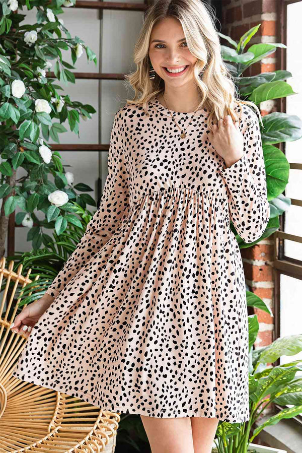 Printed Round Neck Long Sleeve Dress -BazaarBey - www.shopbazaarbey.com