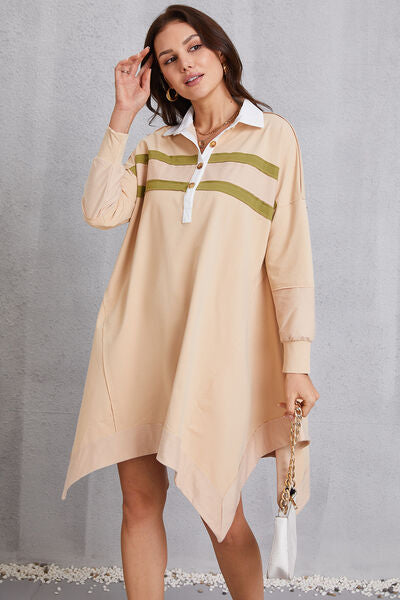 Half Button Handkerchief Hem Dress -BazaarBey - www.shopbazaarbey.com