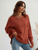 Exposed Seam Dropped Shoulder Slit Sweater Trendsi