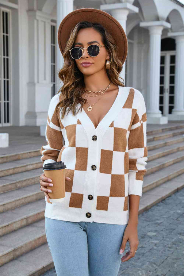 BazaarBey Button-Up V-Neck Dropped Shoulder Cardigan Bazaarbey