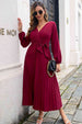 Pleated Long Sleeve  Maxi Dress -BazaarBey - www.shopbazaarbey.com