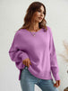 Exposed Seam Dropped Shoulder Slit Sweater Trendsi