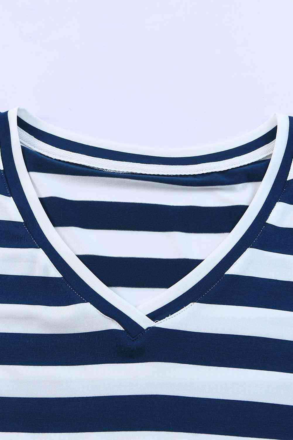 Striped V-Neck Short Sleeve Side Slit Dress -BazaarBey - www.shopbazaarbey.com