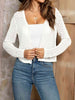 V-Neck Long Sleeve Buttoned Knit Top Trendsi