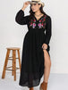 Plus Size Embroidered Tie Neck Long Sleeve Dress -BazaarBey - www.shopbazaarbey.com
