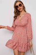 Printed  Neck Puff Sleeve Ruffle Hem Dress -BazaarBey - www.shopbazaarbey.com