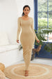 Round Neck Long Sleeve Maxi Wrap Dress -BazaarBey - www.shopbazaarbey.com
