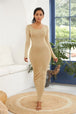 Round Neck Long Sleeve Maxi Wrap Dress -BazaarBey - www.shopbazaarbey.com