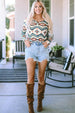 Printed Notched Neck Long Sleeve Top Trendsi