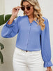 Button Up Flounce Sleeve V-Neck Shirt Bazaarbey